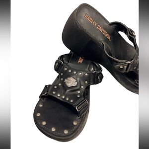 Vintage Harley Davidson black leather with silver metal biker sandals size 7.5